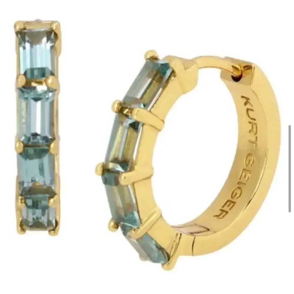 Kurt Geiger London Blue Cubic Zirconia Huggie Hoop Earrings